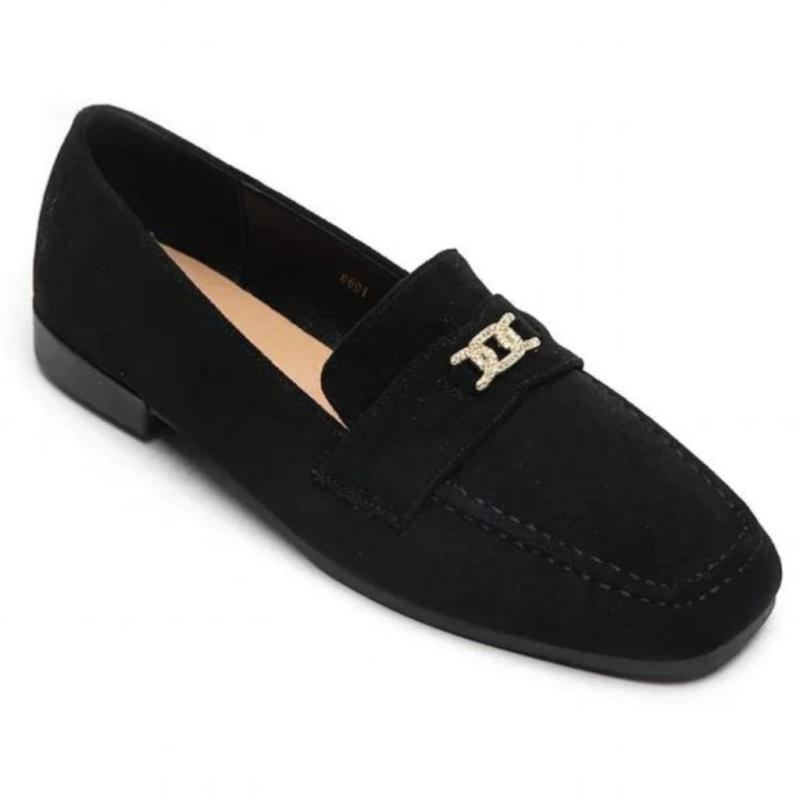 Vigdis Dame Loafers 6691 i Sort med Guld Spænde