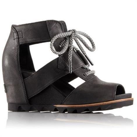 Moderne kilehælsandal Joanie Lace til kvinder, sort