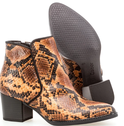 Gabor Whisky Python Støvle med Lynlås og Komfort 5 cm Hæl
